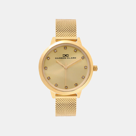Women Quartz Champaign Dial Analog Mesh Watch 2008B-E0208