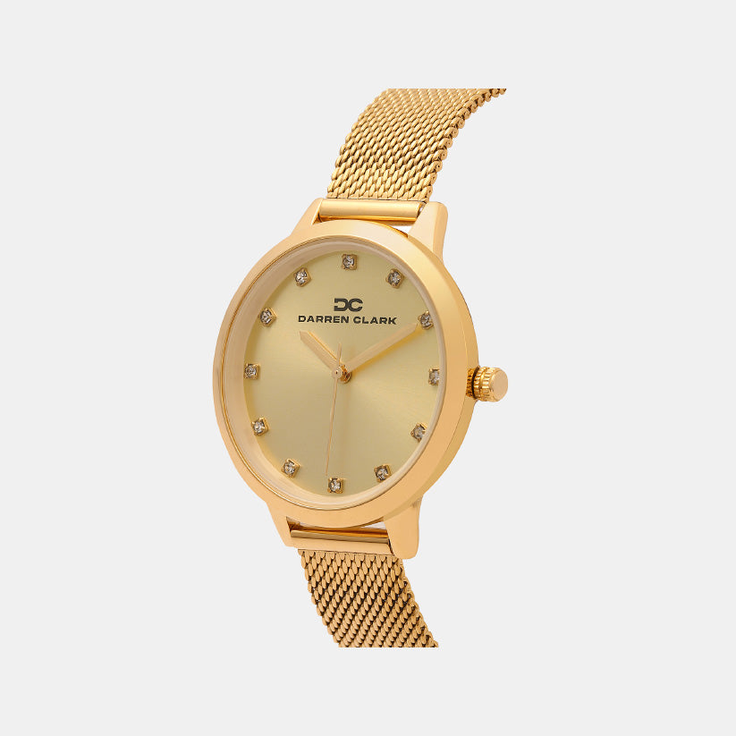 Women Quartz Champaign Dial Analog Mesh Watch 2008B-E0208