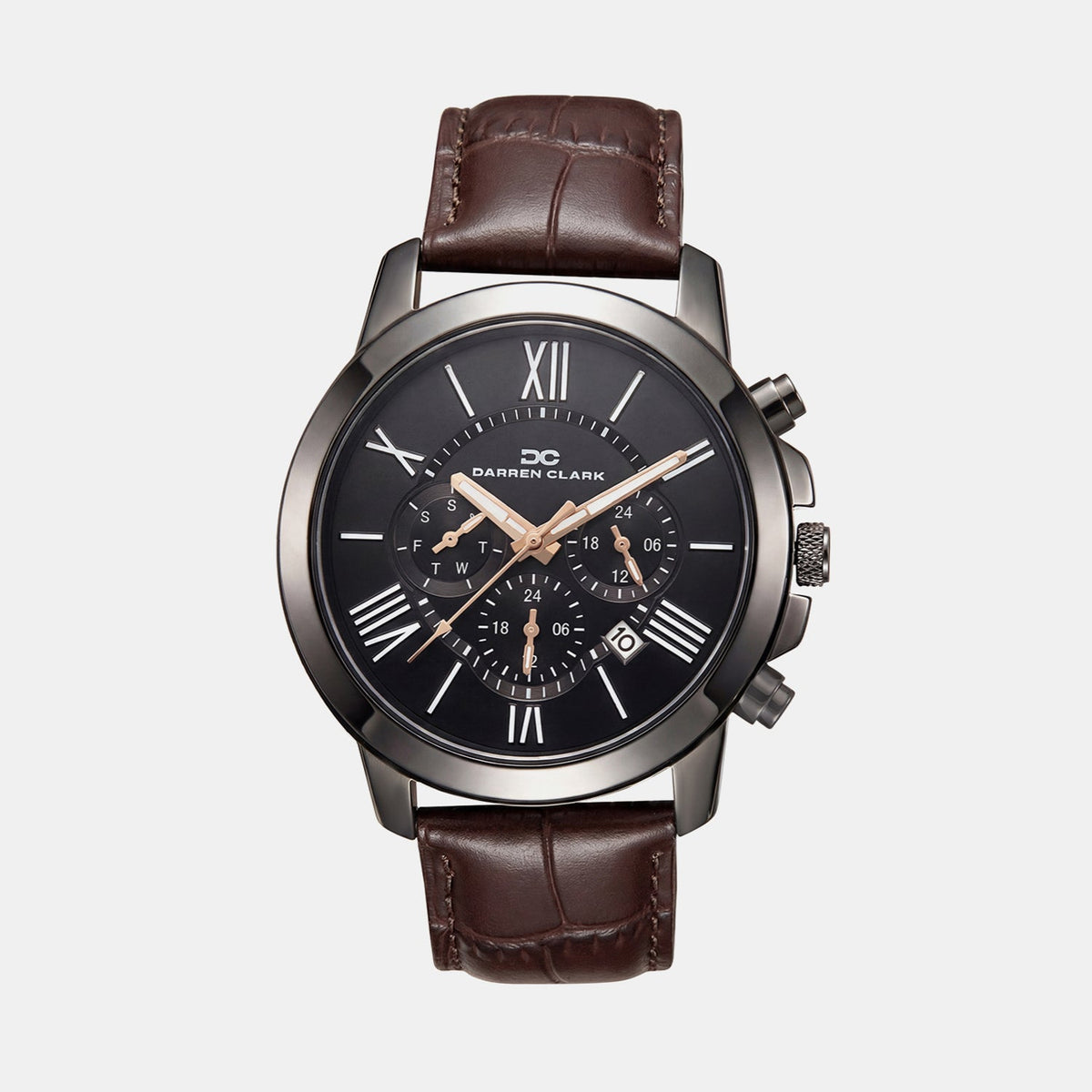 Men Quartz Black Dial Chronograph Leather Watch 1009F-L0405