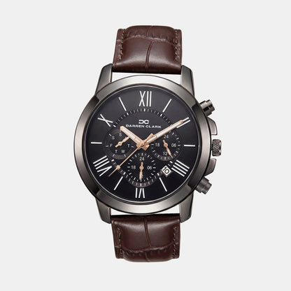 Men Quartz Black Dial Chronograph Leather Watch 1009F-L0405