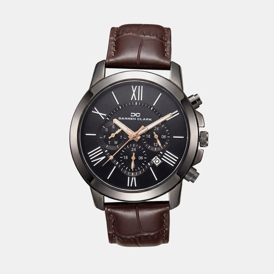 Men Quartz Black Dial Chronograph Leather Watch 1009F-L0405