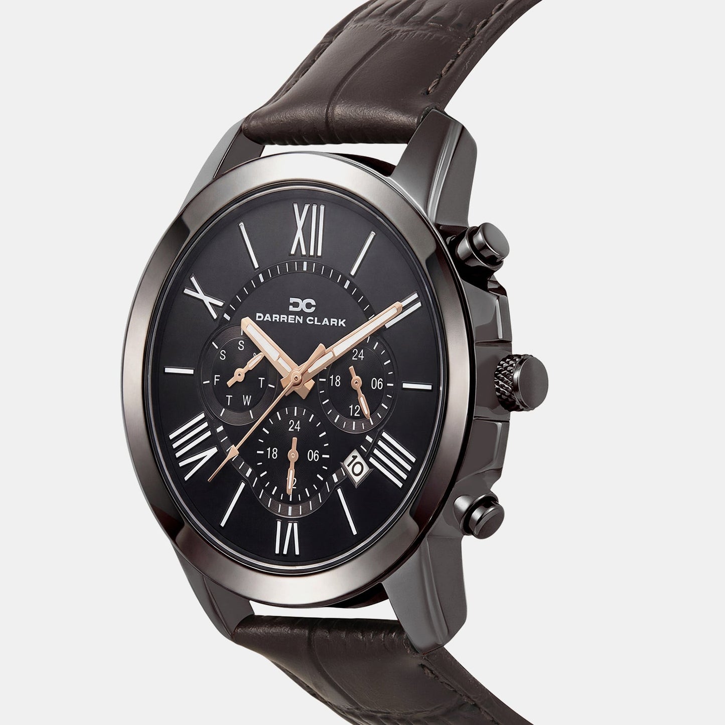 Men Quartz Black Dial Chronograph Leather Watch 1009F-L0405