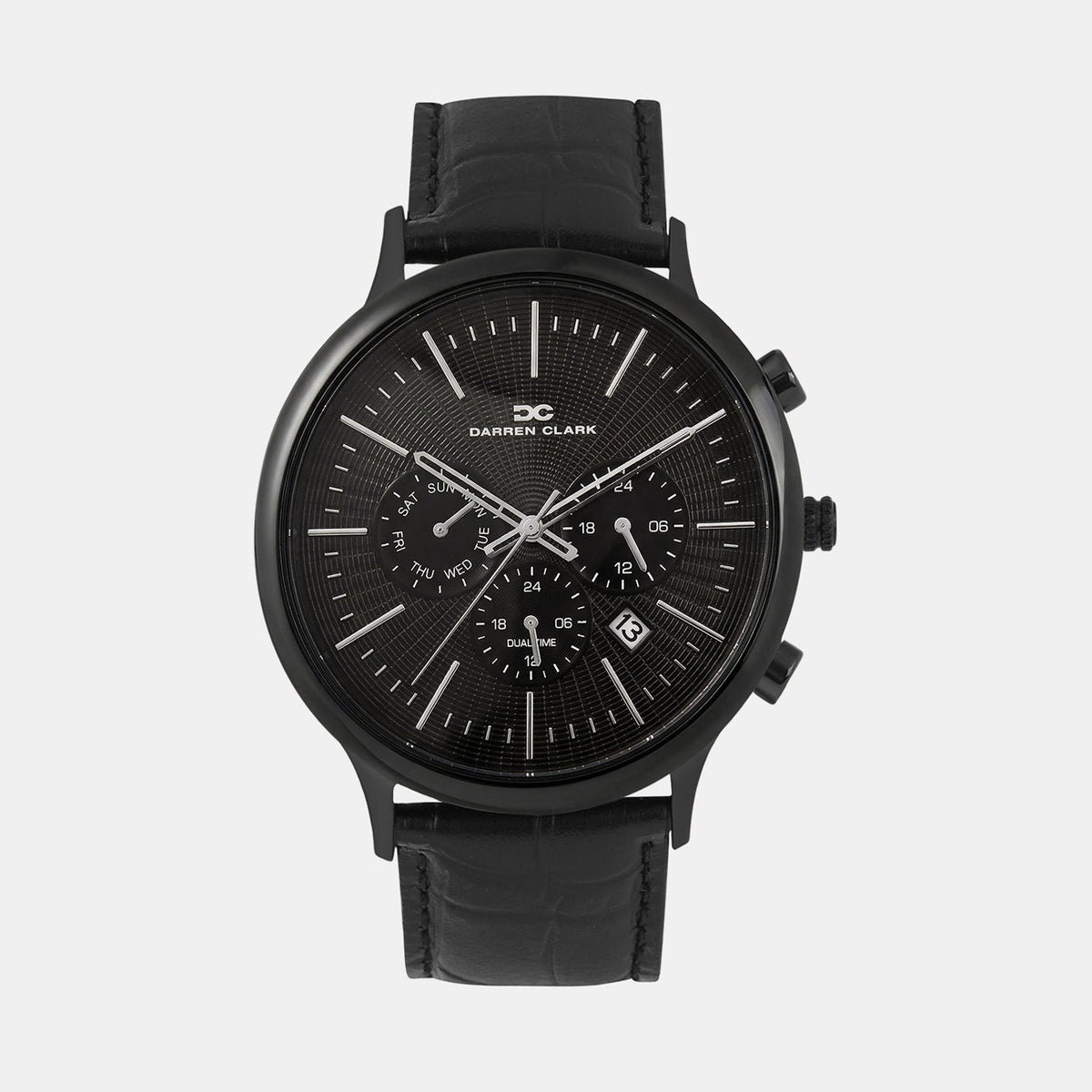 Men Quartz Black Dial Chronograph Leather Watch 1015F-L0404