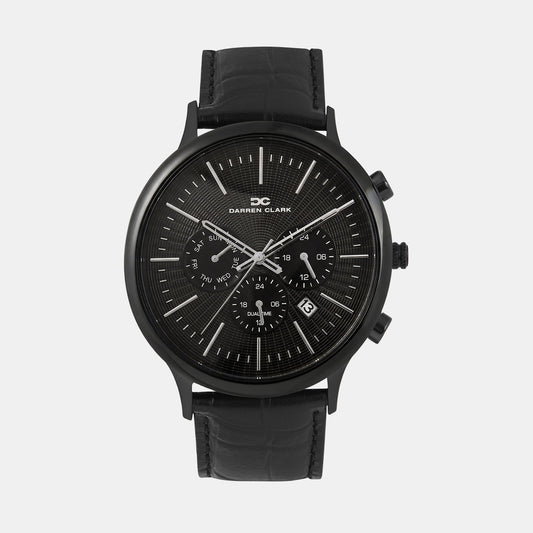 Men Quartz Black Dial Chronograph Leather Watch 1015F-L0404