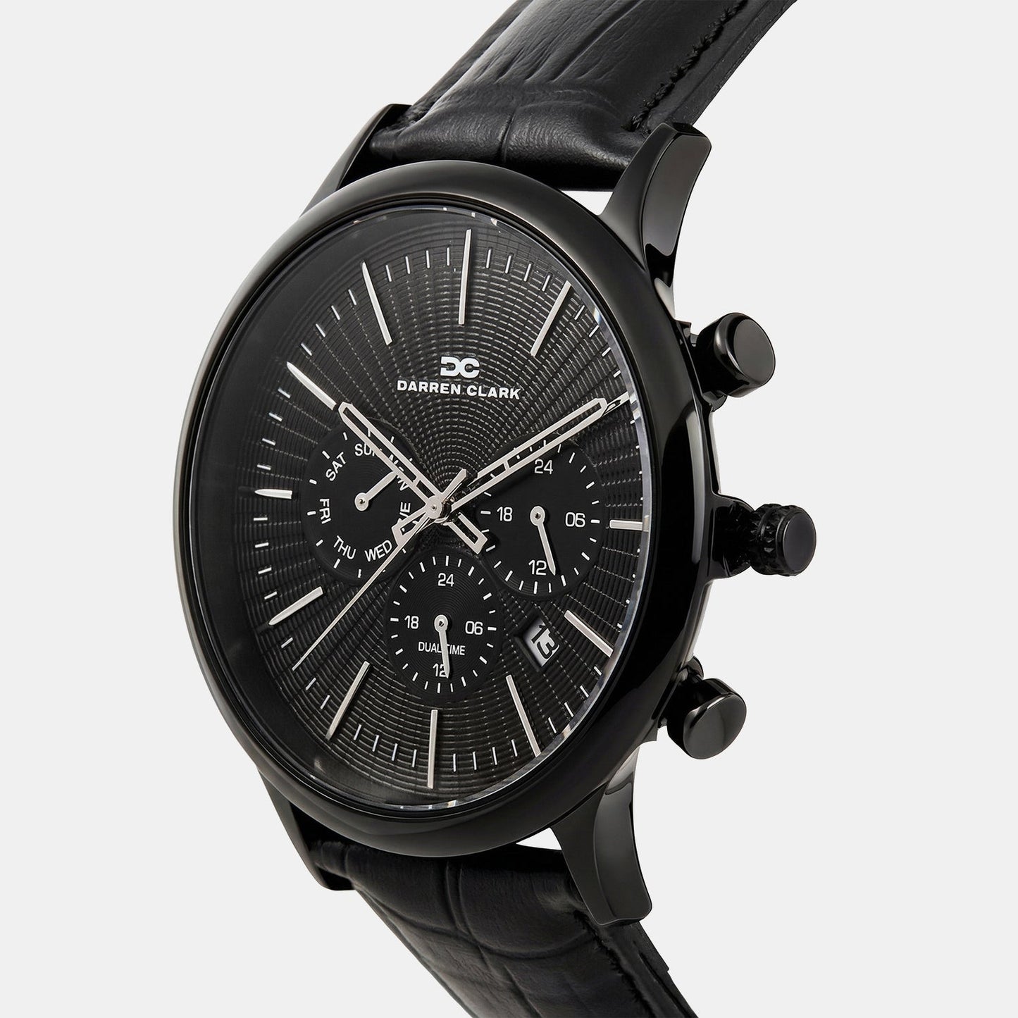 Men Quartz Black Dial Chronograph Leather Watch 1015F-L0404