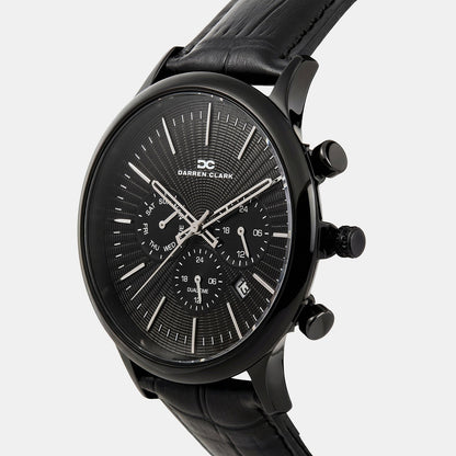 Men Quartz Black Dial Chronograph Leather Watch 1015F-L0404