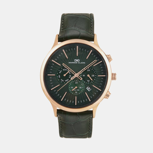 Men Quartz Green Dial Chronograph Leather Watch 1015L-L0314
