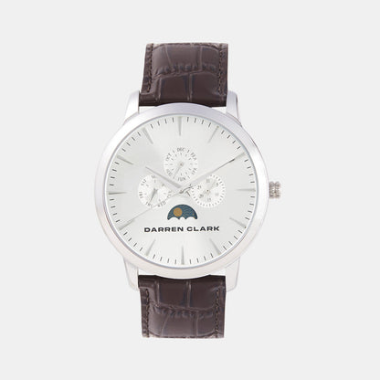 Men Quartz Silver Dial Multi-Function Leather Watch 1012H-L0103