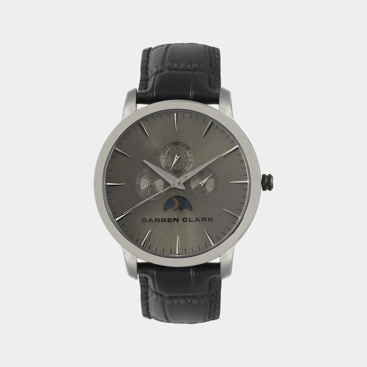 Men Quartz Grey Dial Multi-Function Leather Watch 1012J-L0315