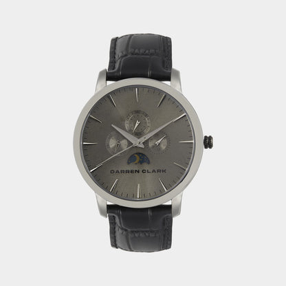 Men Quartz Grey Dial Multi-Function Leather Watch 1012J-L0315