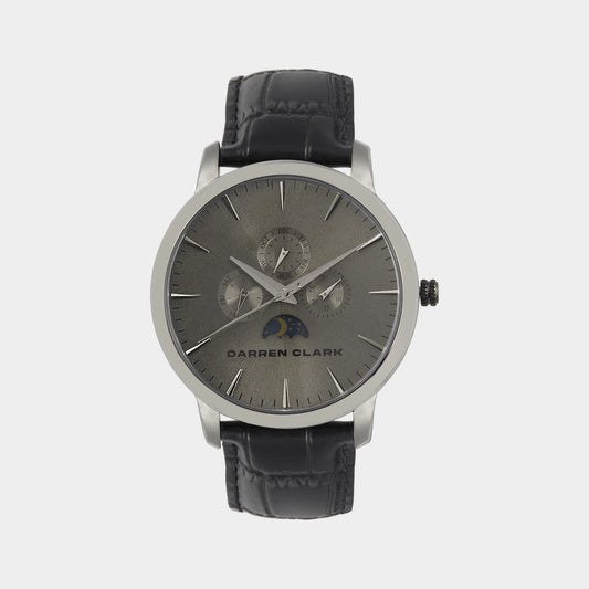 Men Quartz Grey Dial Multi-Function Leather Watch 1012J-L0315