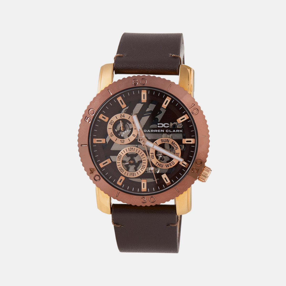 Men Quartz Brown Dial Multi-Function Leather Watch 1011H-L0306