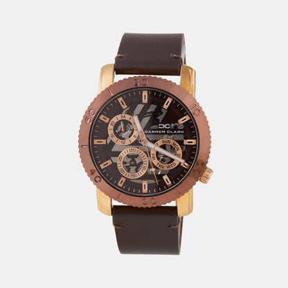 Men Quartz Brown Dial Multi-Function Leather Watch 1011H-L0306