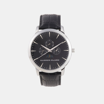Men Quartz Black Dial Multi-Function Leather Watch 1012F-L0104