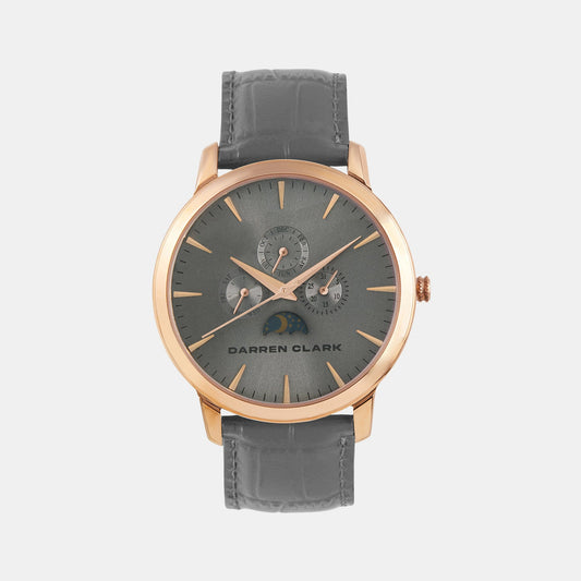 Men Quartz Grey Dial Multi-Function Leather Watch 1012I-L0315