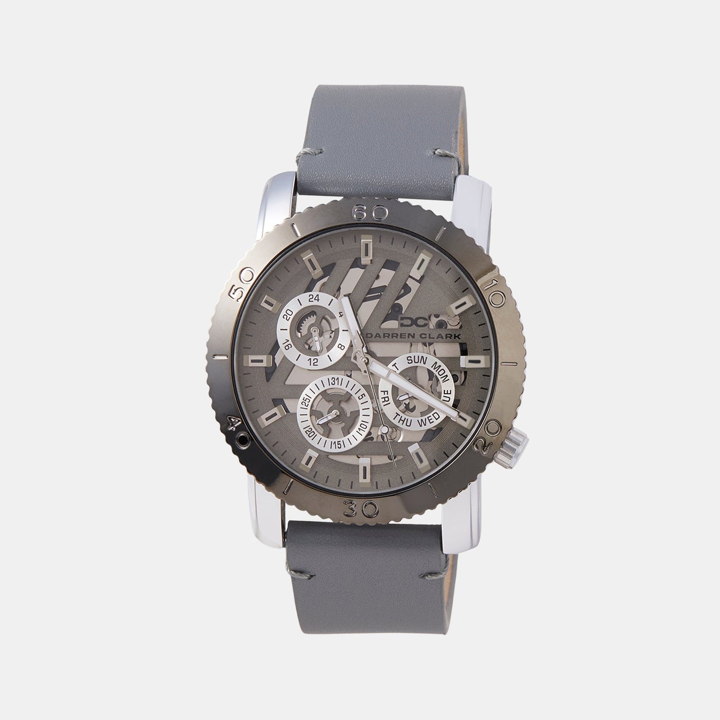 Men Quartz Grey Dial Multi-Function Leather Watch 1011I-L0115