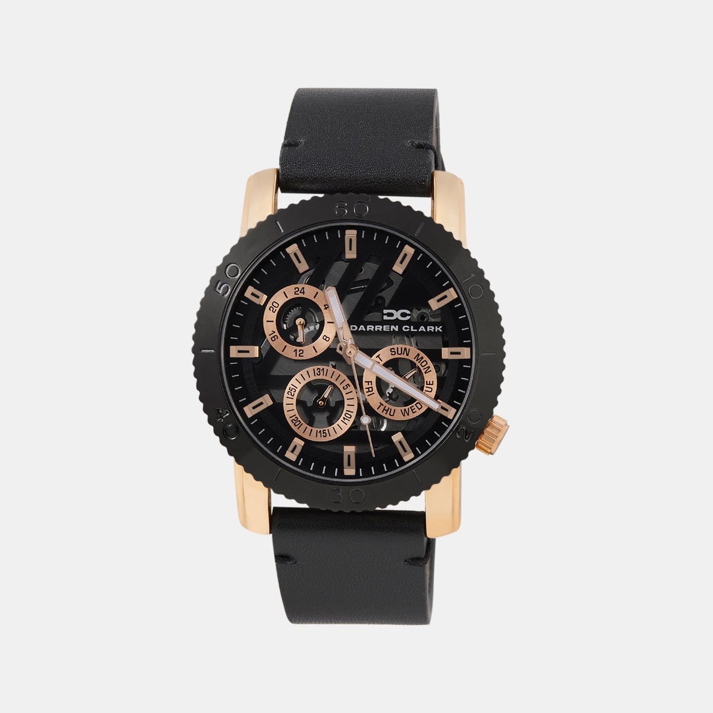 Men Quartz Black Dial Multi-Function Leather Watch 1011F-L0304