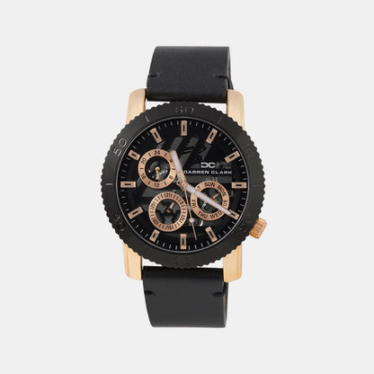 Men Quartz Black Dial Multi-Function Leather Watch 1011F-L0304