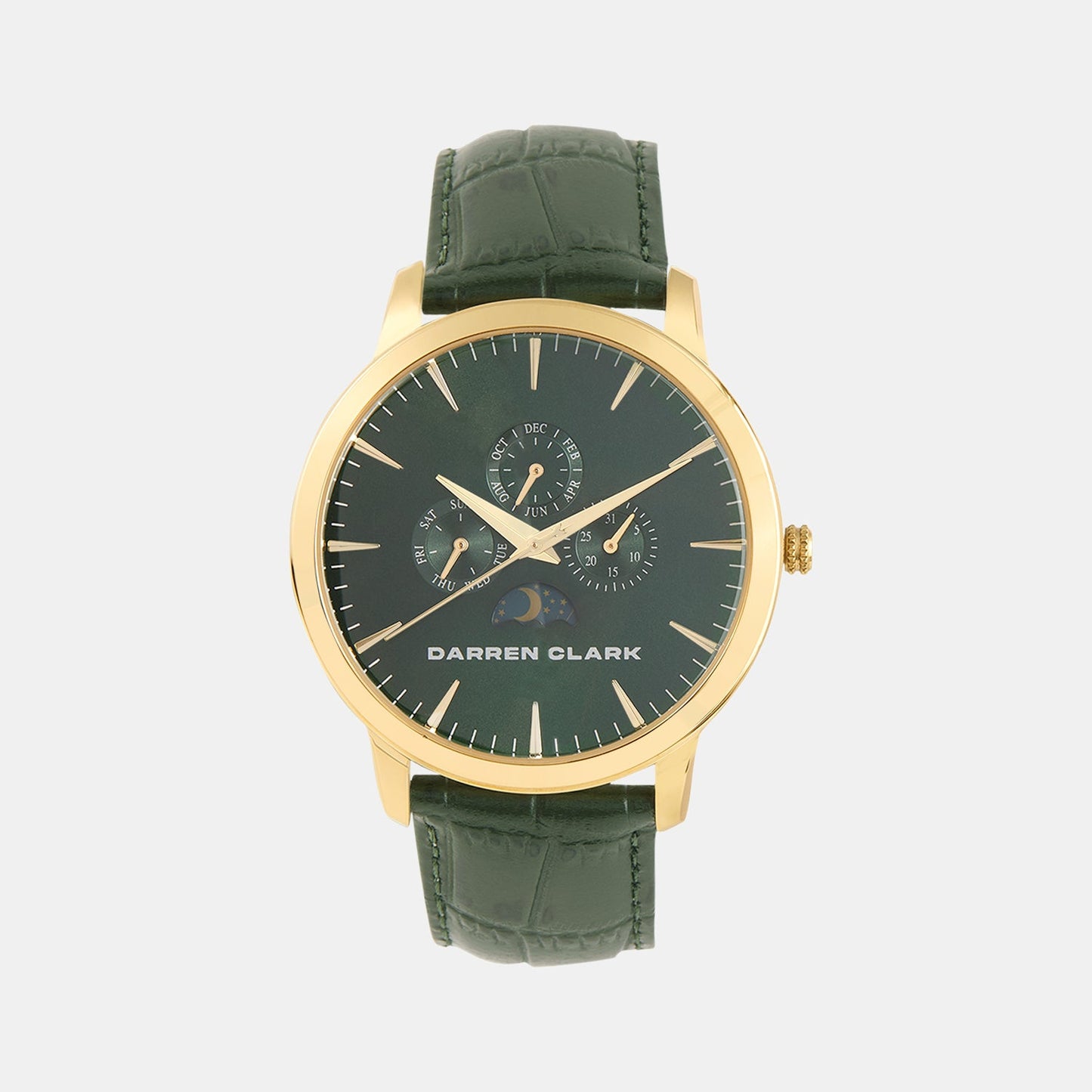 Men Quartz Green Dial Multi-Function Leather Watch 1012L-L0214