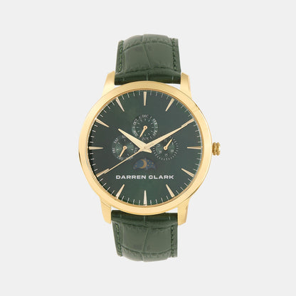Men Quartz Green Dial Multi-Function Leather Watch 1012L-L0214