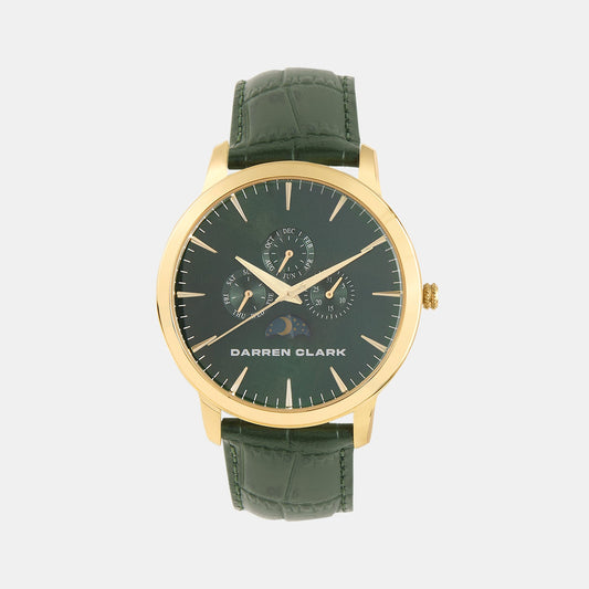 Men Quartz Green Dial Multi-Function Leather Watch 1012L-L0214
