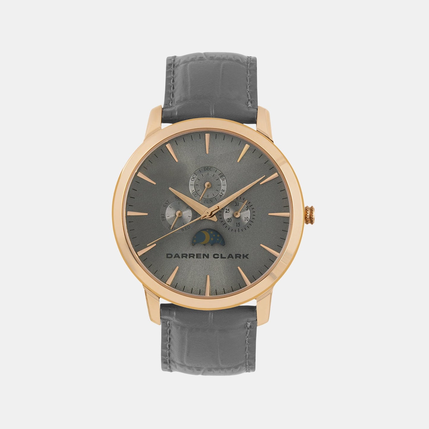 Men Quartz Grey Dial Multi-Function Leather Watch 1012F-L0815