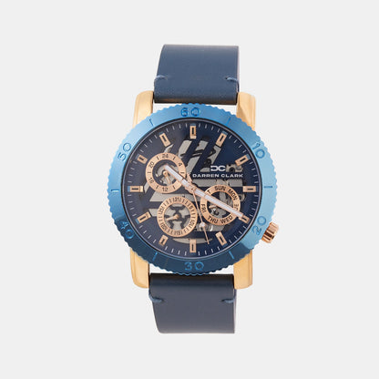 Men Quartz Blue Dial Multi-Function Leather Watch 1011G-L0305