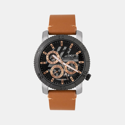 Men Quartz Black Dial Multi-Function Leather Watch 1011R-L0404