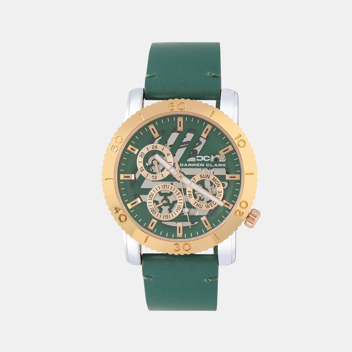 Men Quartz Green Dial Multi-Function Leather Watch 1011L-L0114