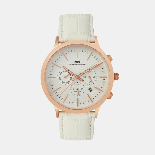 Men Quartz White Dial Chronograph Leather Watch 1015M-L0302