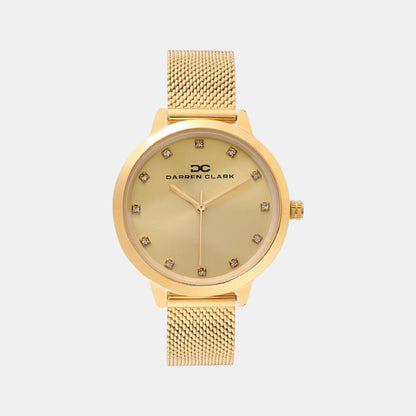 Women Quartz Champaign Dial Analog Mesh Watch 2008B-E0208
