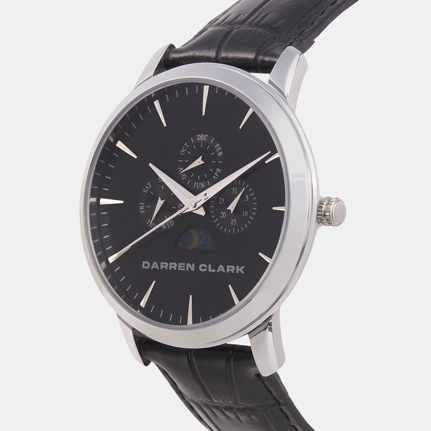 Men Quartz Black Dial Multi-Function Leather Watch 1012F-L0104