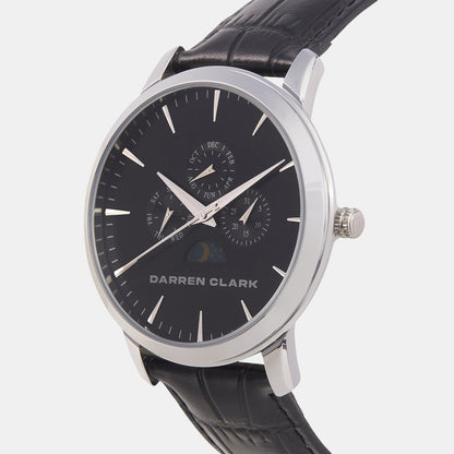 Men Quartz Black Dial Multi-Function Leather Watch 1012F-L0104