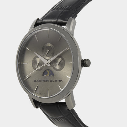 Men Quartz Grey Dial Multi-Function Leather Watch 1012J-L0315
