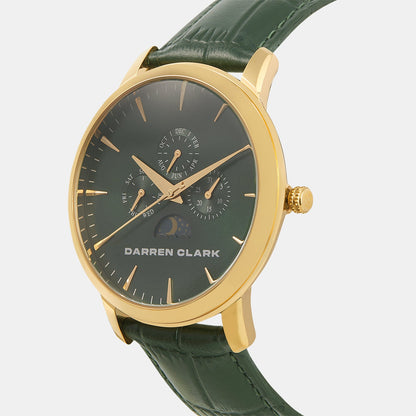Men Quartz Green Dial Multi-Function Leather Watch 1012L-L0214