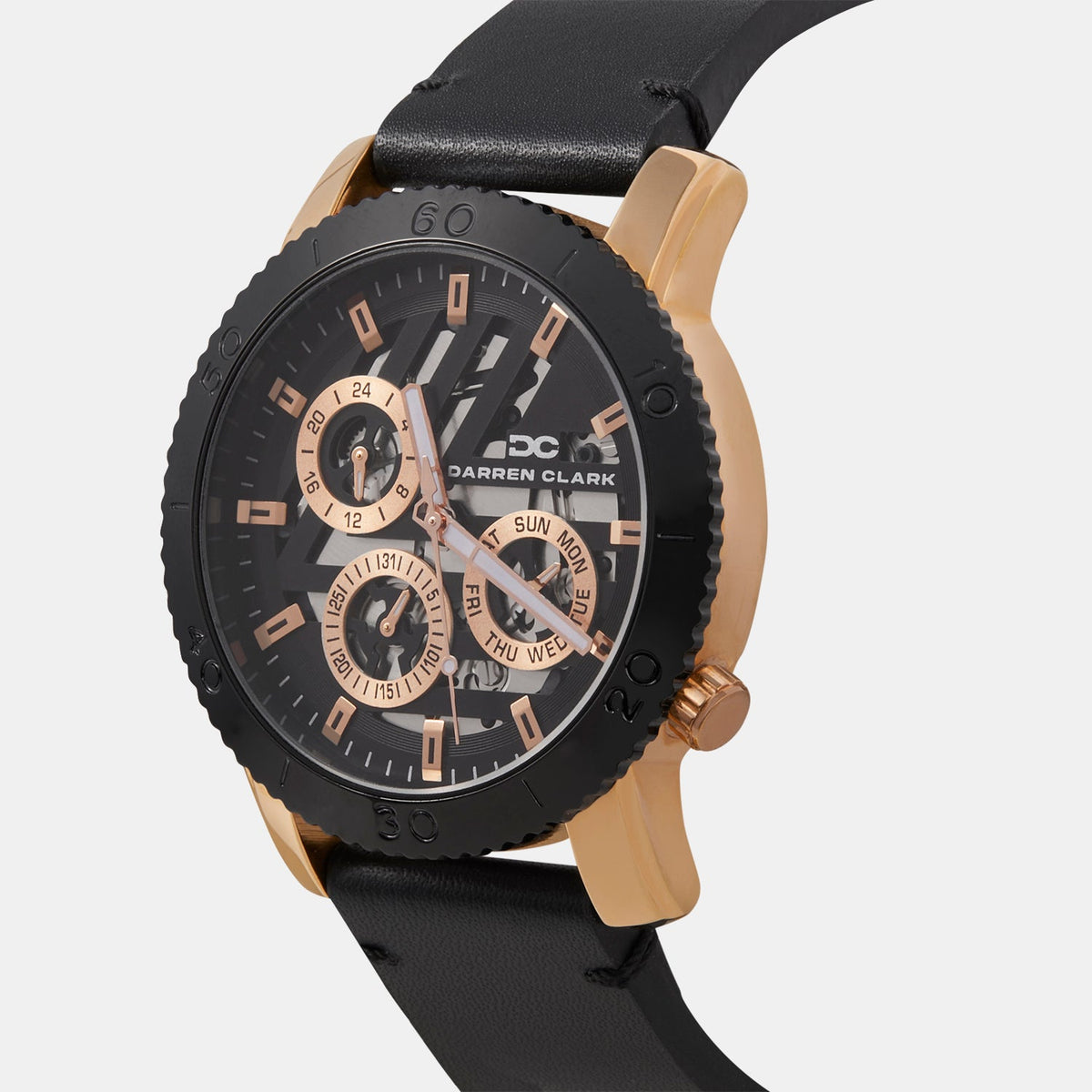 Men Quartz Black Dial Multi-Function Leather Watch 1011F-L0304