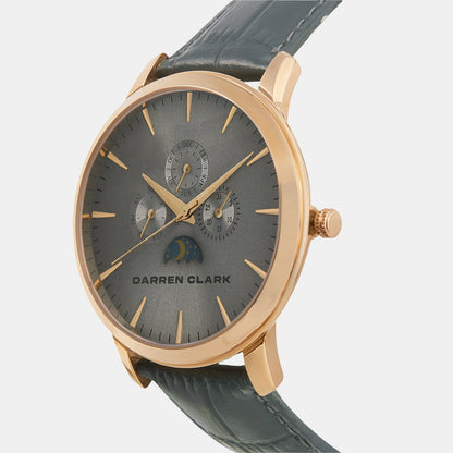 Men Quartz Grey Dial Multi-Function Leather Watch 1012F-L0815