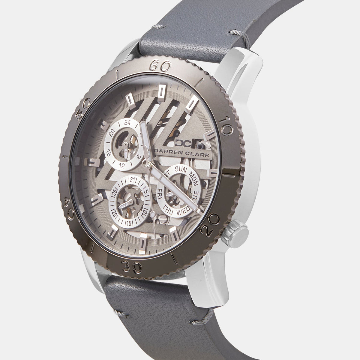 Men Quartz Grey Dial Multi-Function Leather Watch 1011I-L0115