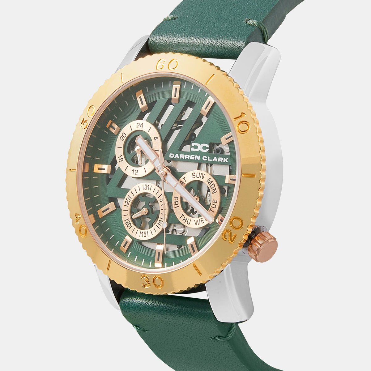 Men Quartz Green Dial Multi-Function Leather Watch 1011L-L0114