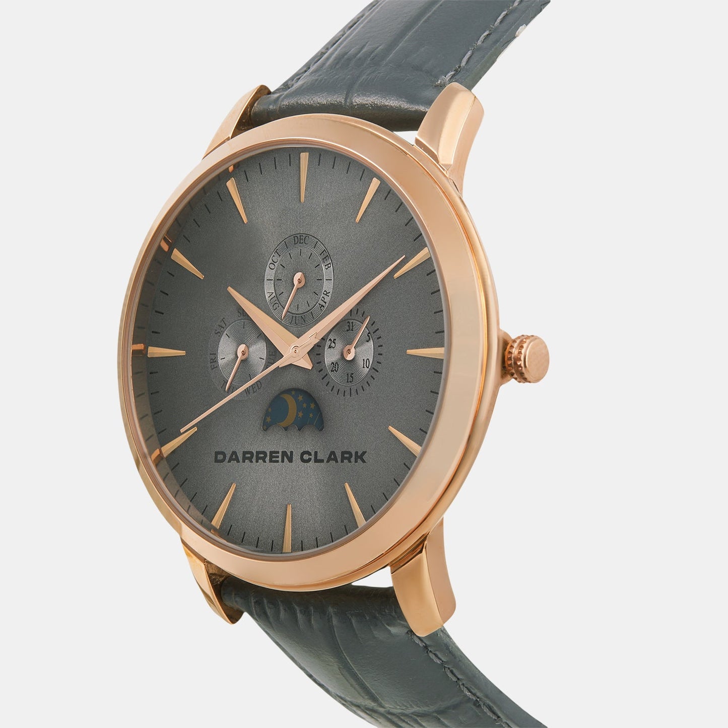 Men Quartz Grey Dial Multi-Function Leather Watch 1012I-L0315