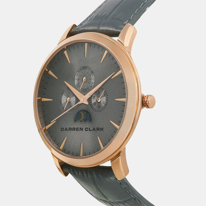 Men Quartz Grey Dial Multi-Function Leather Watch 1012I-L0315