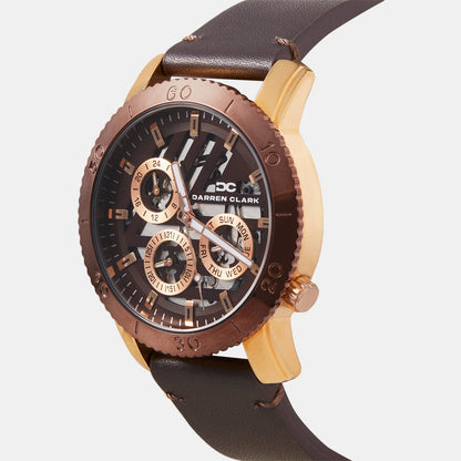 Men Quartz Brown Dial Multi-Function Leather Watch 1011H-L0306