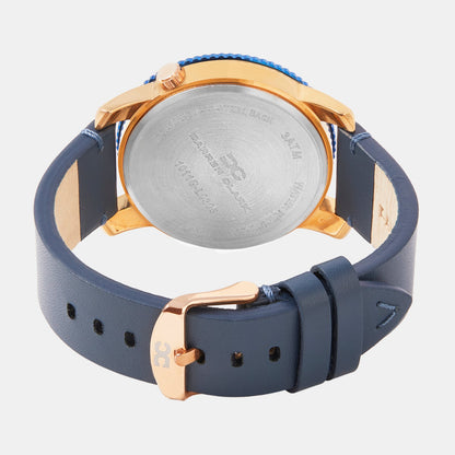 Men Quartz Blue Dial Multi-Function Leather Watch 1011G-L0305