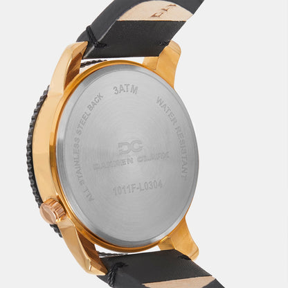 Men Quartz Black Dial Multi-Function Leather Watch 1011F-L0304