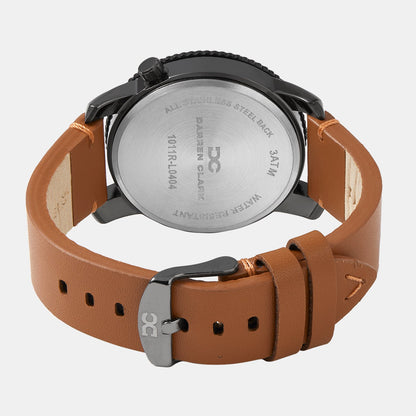 Men Quartz Black Dial Multi-Function Leather Watch 1011R-L0404
