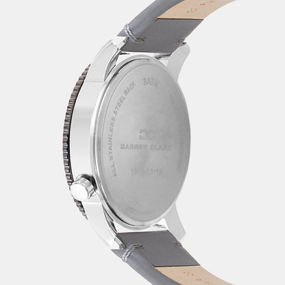 Men Quartz Grey Dial Multi-Function Leather Watch 1011I-L0115