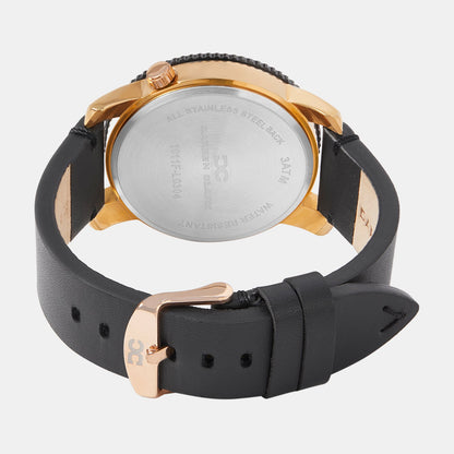 Men Quartz Black Dial Multi-Function Leather Watch 1011F-L0304